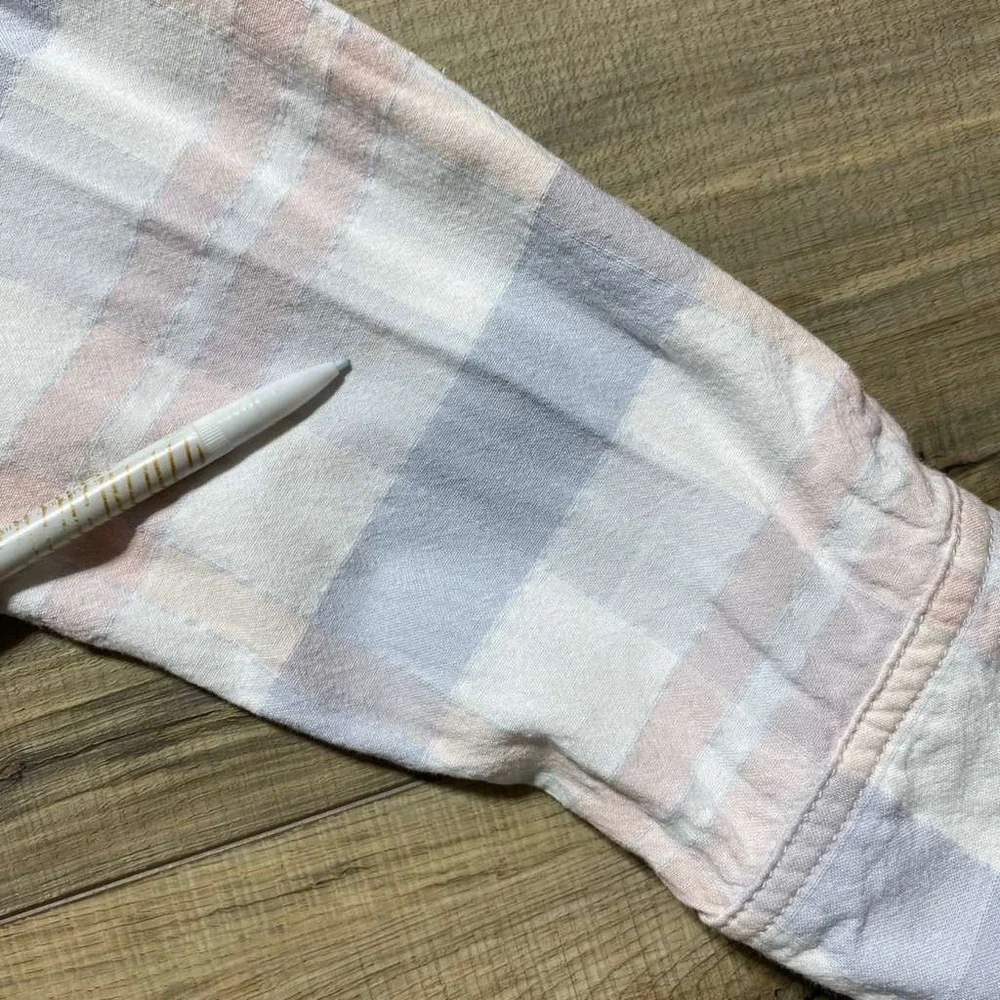 Free‎ People Womens Loveland Pastel Plaid Frayed Hem Button Up Shirt Size Small